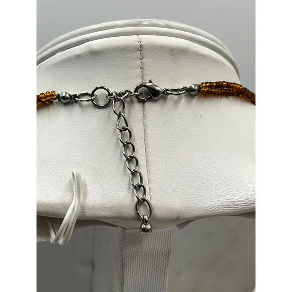 Vintage Boho Multi-Strand Wood Mother of Pearl Shell Bead Necklace Earth Tones - Picture 11 of 11